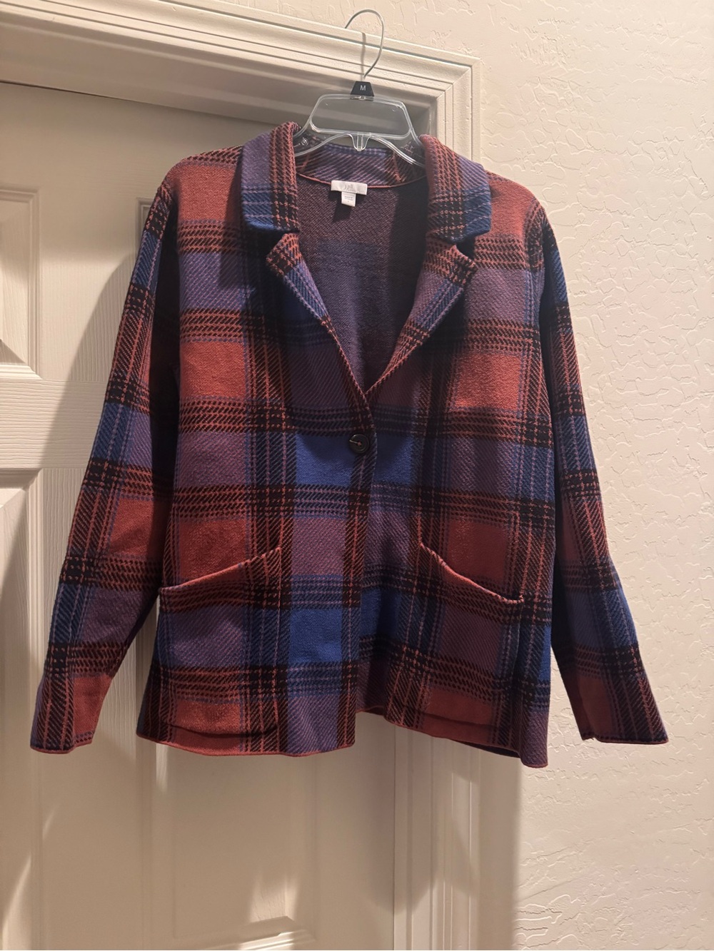 Wearever Plaid Sweater-Jacket from J.Jill size large browns & blues with pockets